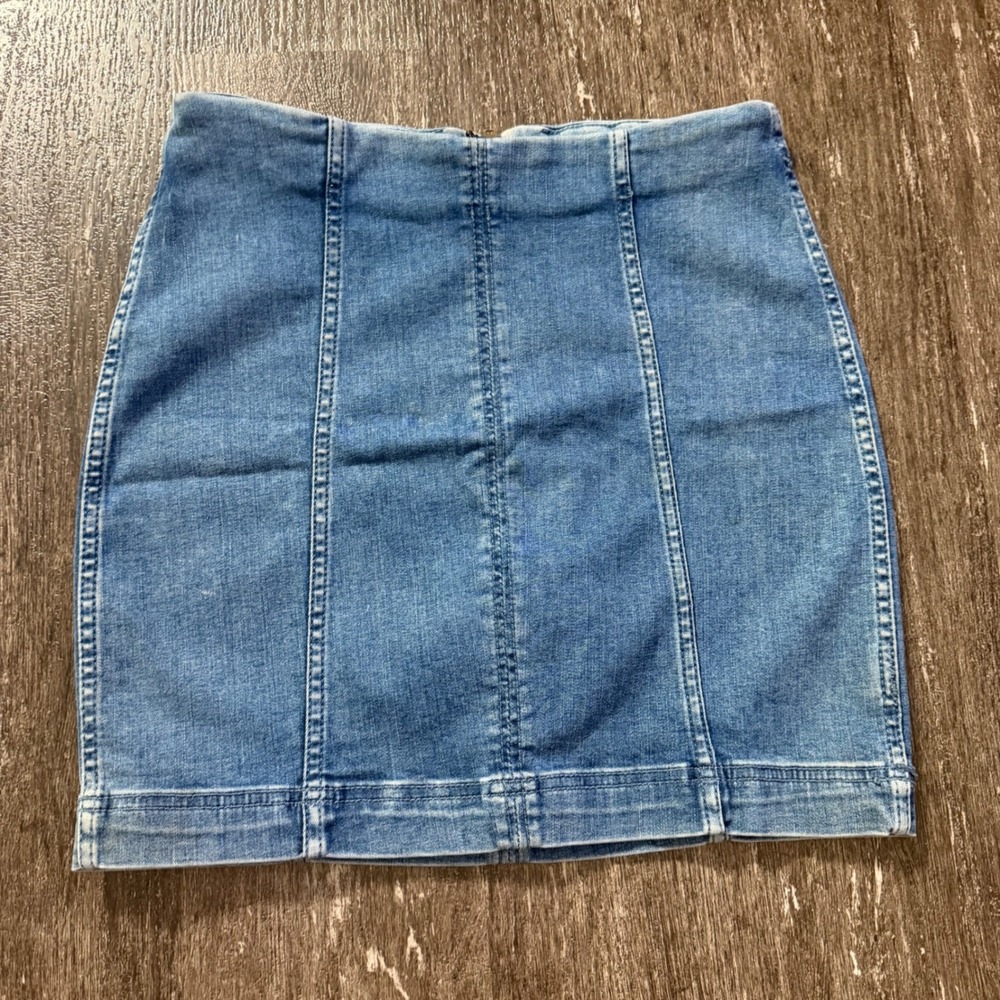 Free People Denim Mini Skirt Womens 6 Blue Seam Detail Back Zip Casual Boho‎